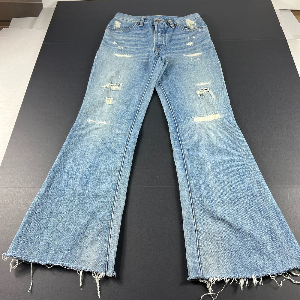 NSF Jeans Women's 27x28* High Waist Flare Distressed Bleached Blue Denim Tag 27